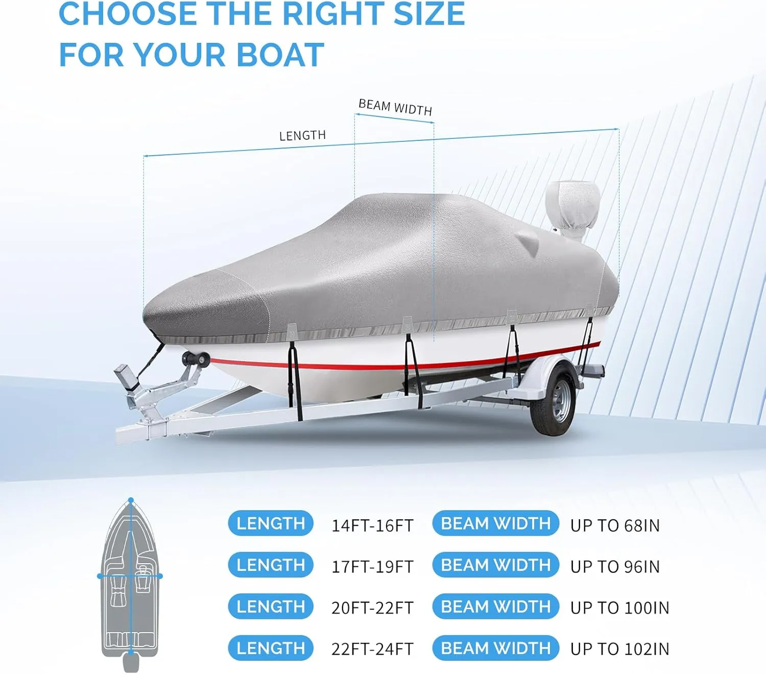 Boat Cover, 16'-18.5' Heavy Duty 1200D Polyester Canvas Trailerable Boat covers, UV Resistant Waterproof Bass Boat Covers with Motor Cover, Fits V-Hull Tri-Hull Boat, Runabout,Fish&Ski Boat