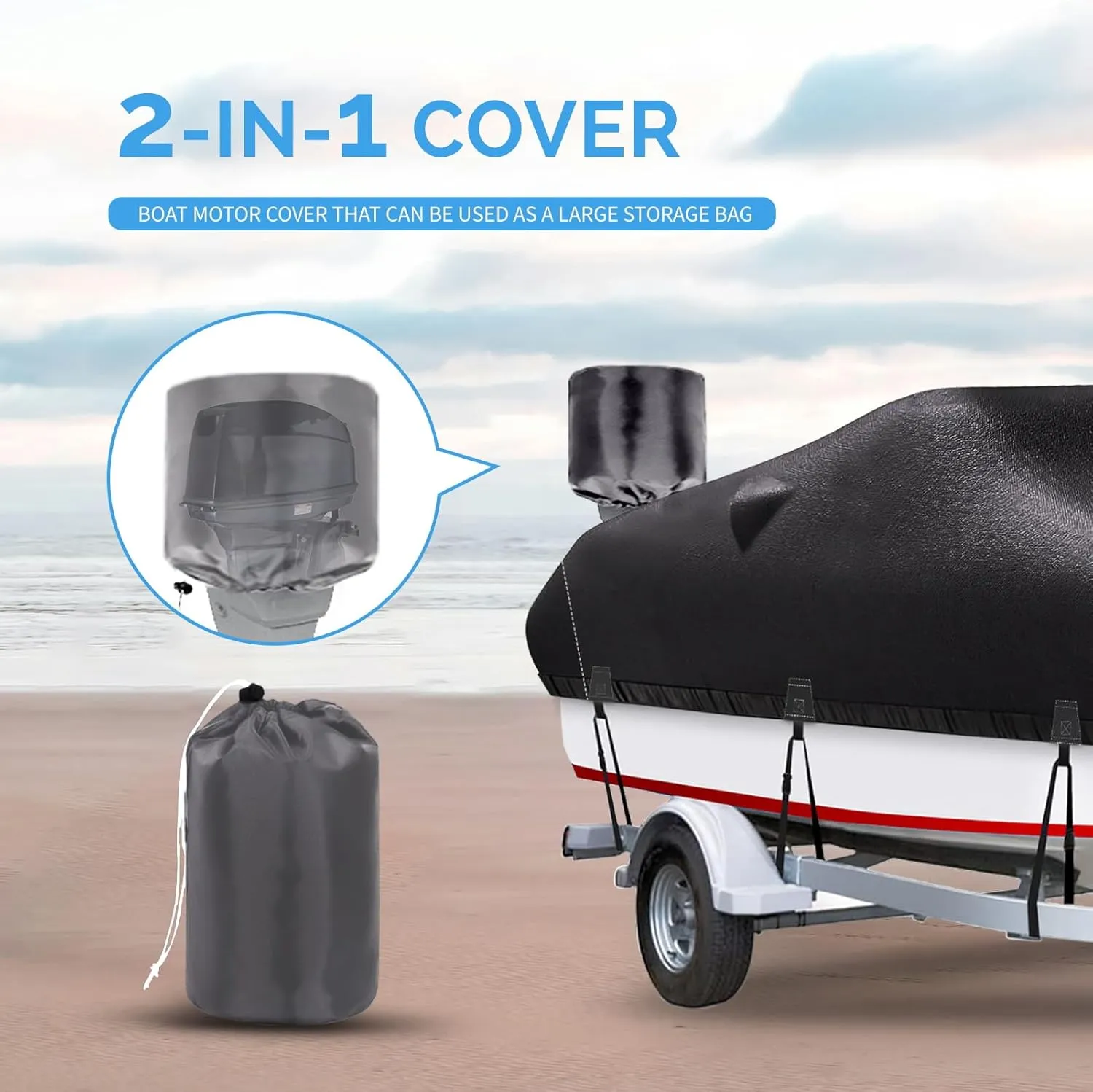Boat Covers 17-19ft, Waterproof Trailerable Boat Cover, Heavy Duty 1200D Oxford UV Resistant Bass Boat Covers with Motor Cover, Fits V-Hull Tri-Hull Fish&Ski Boat, Runabout