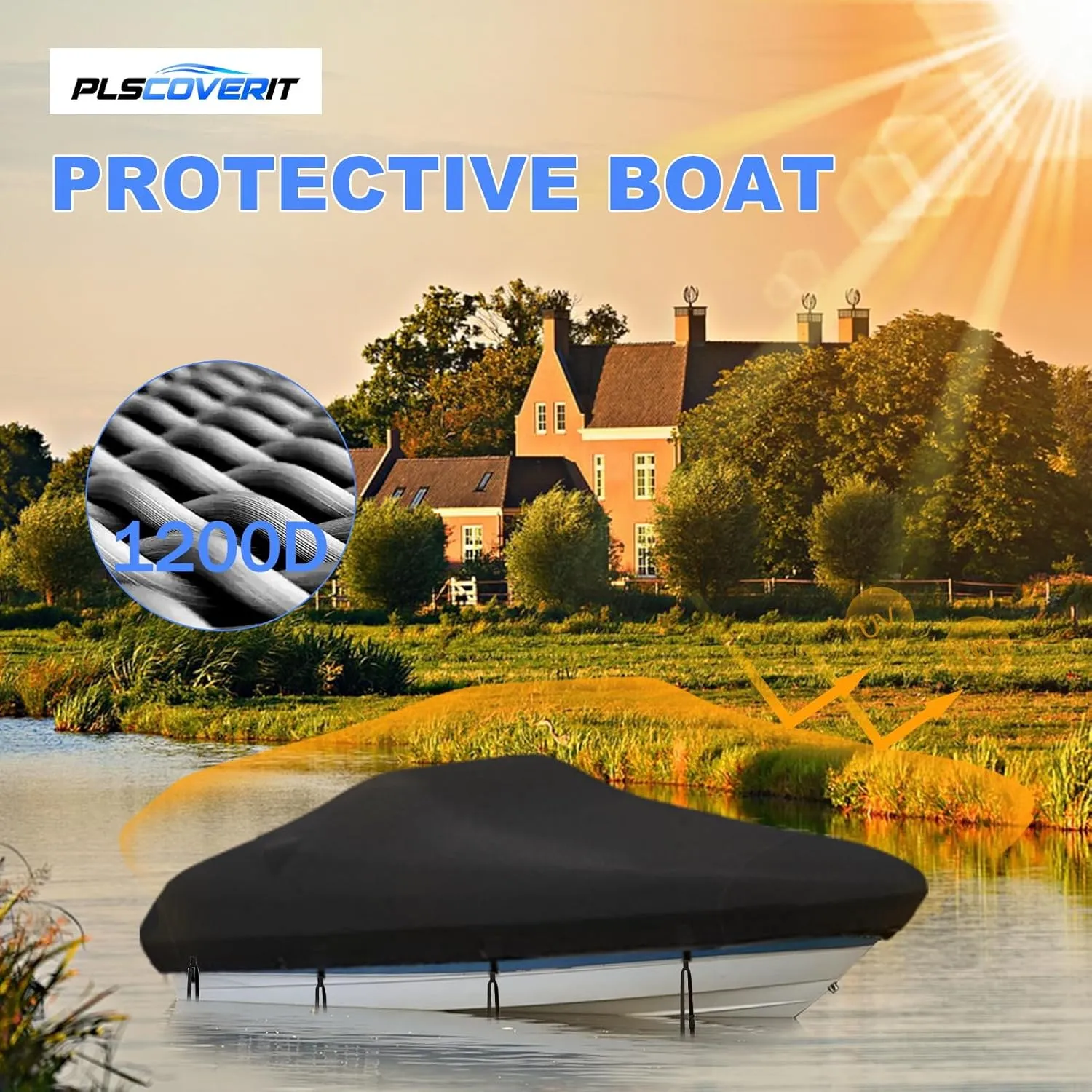 Boat Covers 17-19ft, Waterproof Trailerable Boat Cover, Heavy Duty 1200D Oxford UV Resistant Bass Boat Covers with Motor Cover, Fits V-Hull Tri-Hull Fish&Ski Boat, Runabout