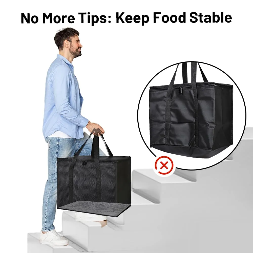 Bodaon 1-Pack Insulated Food Delivery Bag With Hard Bottom, XL Pizze Cooler Bags, Thermal Cold/Hot Styrofoam Carrier for Doordash/Travel/Shopping/Catering/Car, Dashers Door Dash Accessories