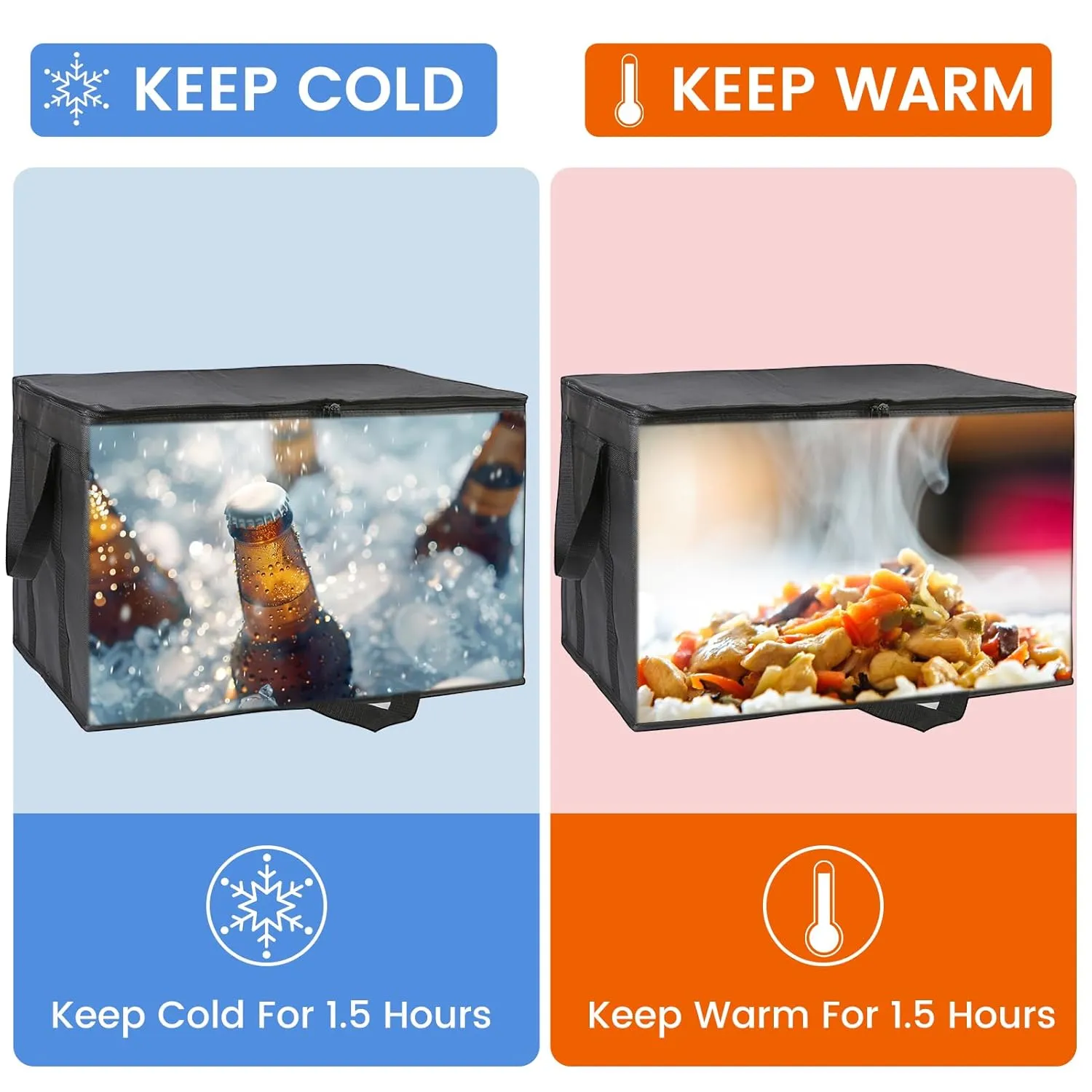 Bodaon 1-Pack Insulated Food Delivery Bag With Hard Bottom, XL Pizze Cooler Bags, Thermal Cold/Hot Styrofoam Carrier for Doordash/Travel/Shopping/Catering/Car, Dashers Door Dash Accessories