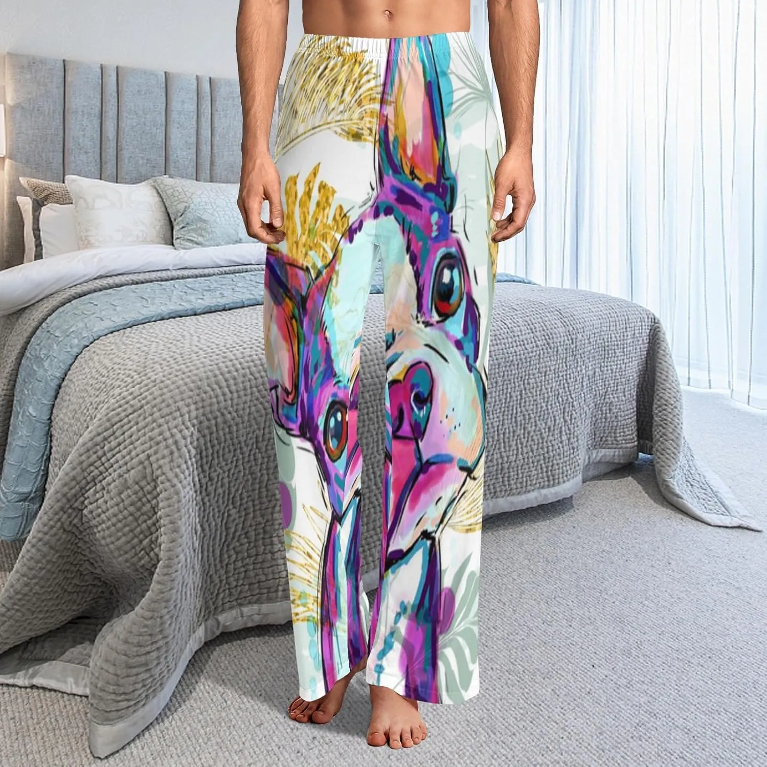 Boston Terriers Men's Pajamas Pants Lightweight Lounge Bottom Sleepwear PJs S
