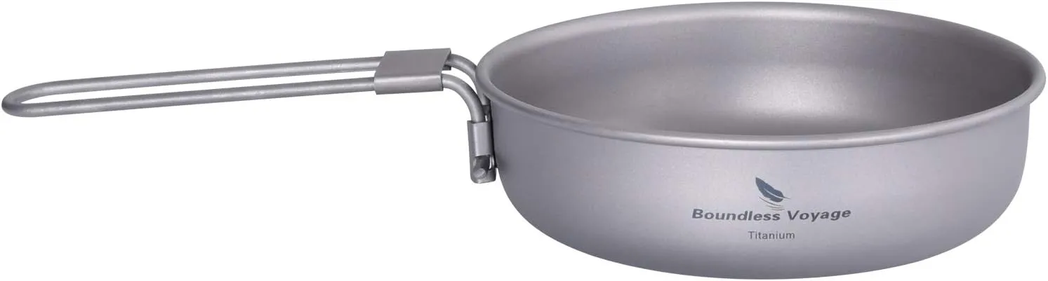 Boundless Voyage Titanium Frying Pan with Folding Handle Ultra-light for Camping Picnic Skillet Griddle Tableware Cookware A-Ti2061C