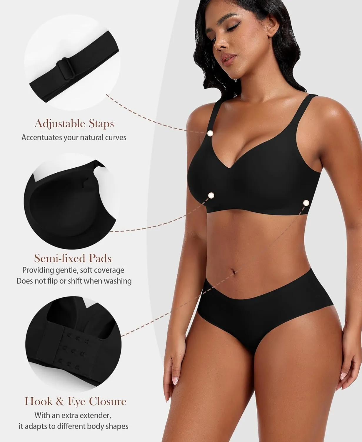 Bras for Women Wireless V Neck Push Up Seamless No Underwire Comfortable Plus Size Everyday Bra Bralettes with Extender