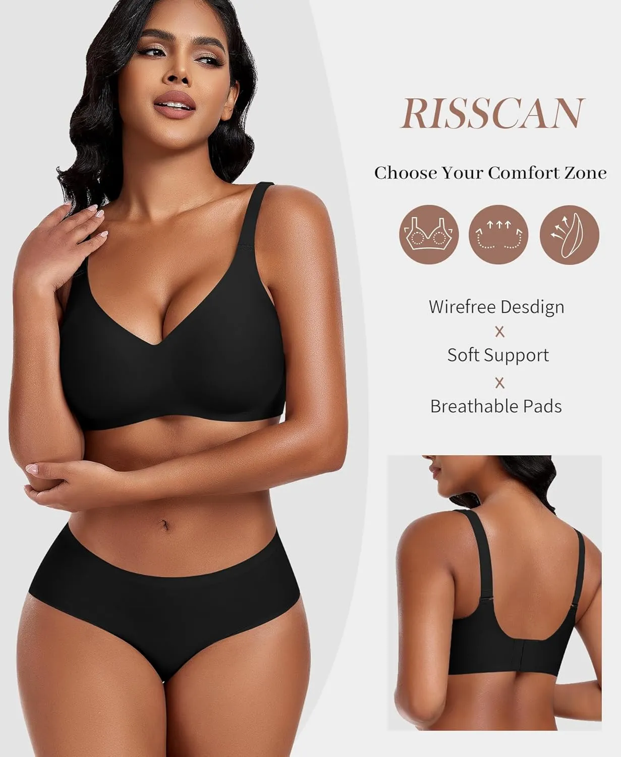Bras for Women Wireless V Neck Push Up Seamless No Underwire Comfortable Plus Size Everyday Bra Bralettes with Extender