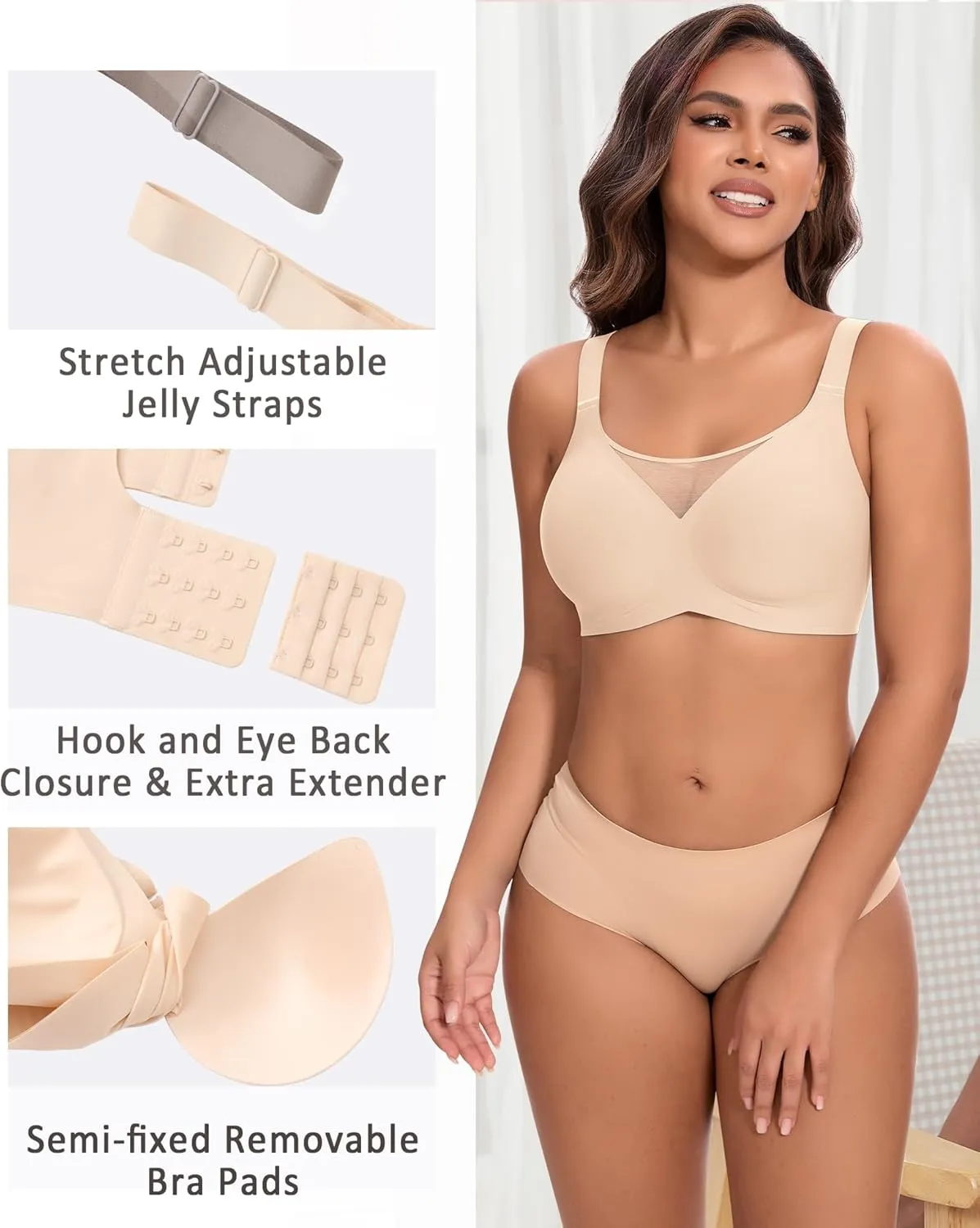 Bras for Women Wireless Seamless Mesh Push Up No Underwire Plus Size Soft Comfortable Sleep Everyday Brattlets with Extender
