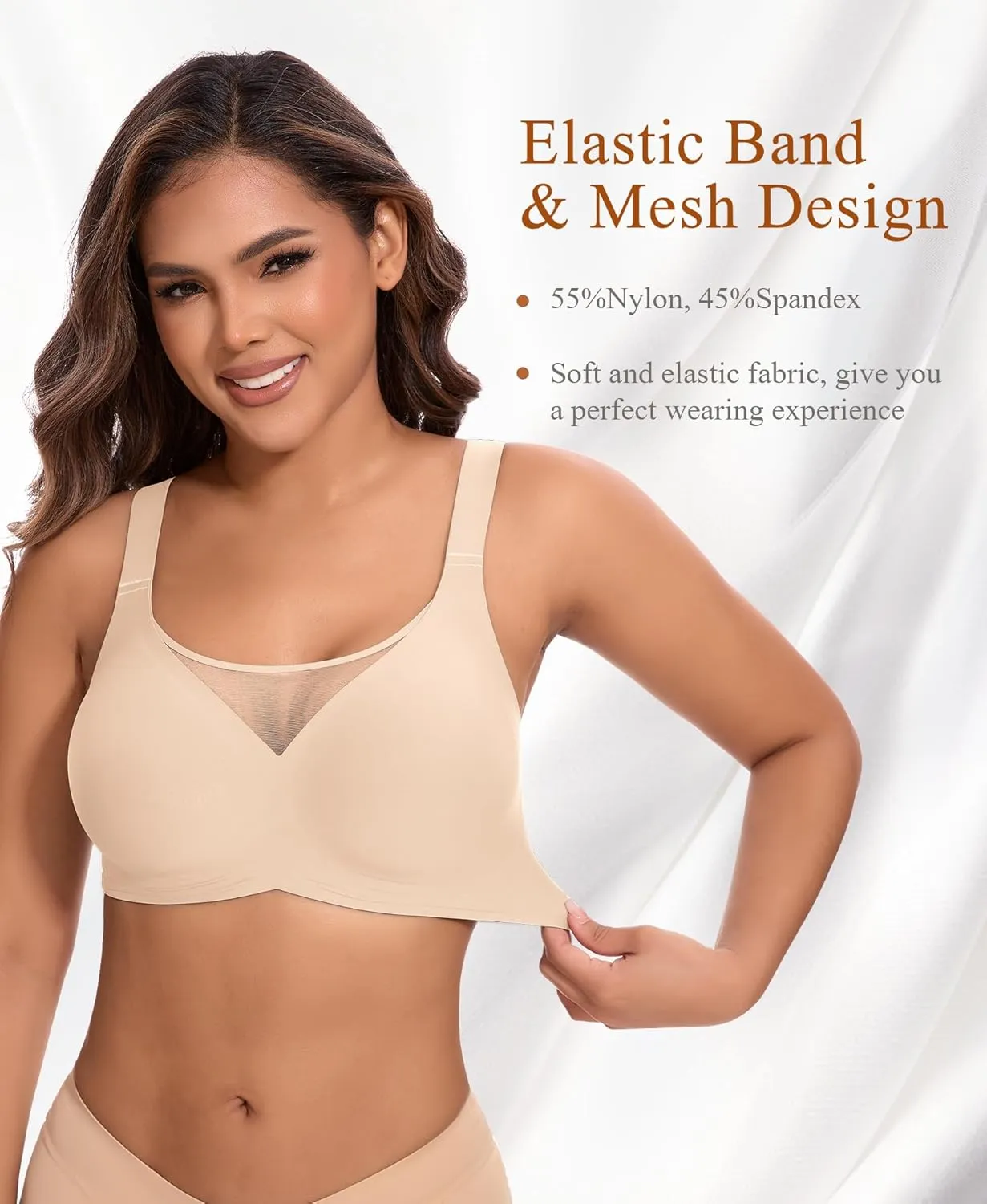 Bras for Women Wireless Seamless Mesh Push Up No Underwire Plus Size Soft Comfortable Sleep Everyday Brattlets with Extender