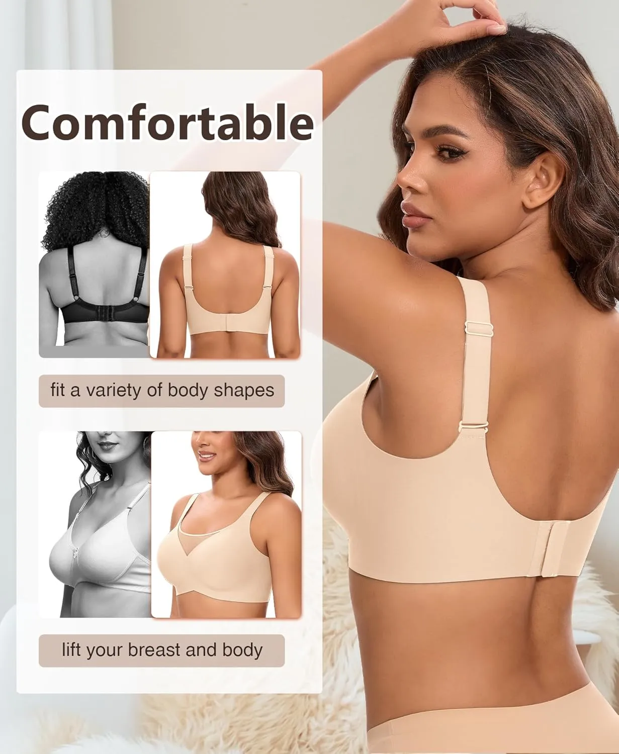 Bras for Women Wireless Seamless Mesh Push Up No Underwire Plus Size Soft Comfortable Sleep Everyday Brattlets with Extender