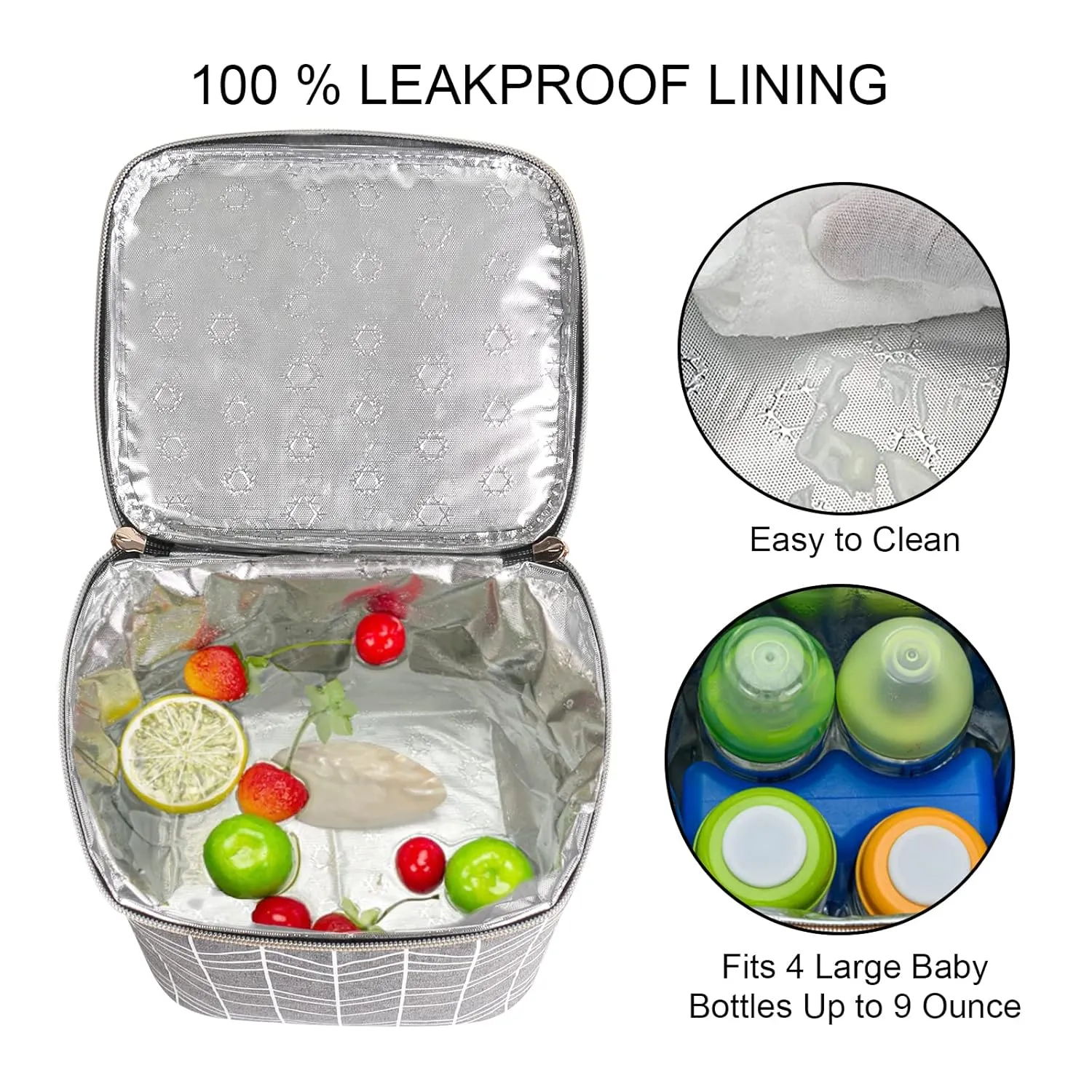 Breast Milk Cooler Bag with Ice Pack Fits 4 Baby Bottles Up to 9 Ounce, Baby Bottle Bag Great for Nursing Mom Daycare, Grey