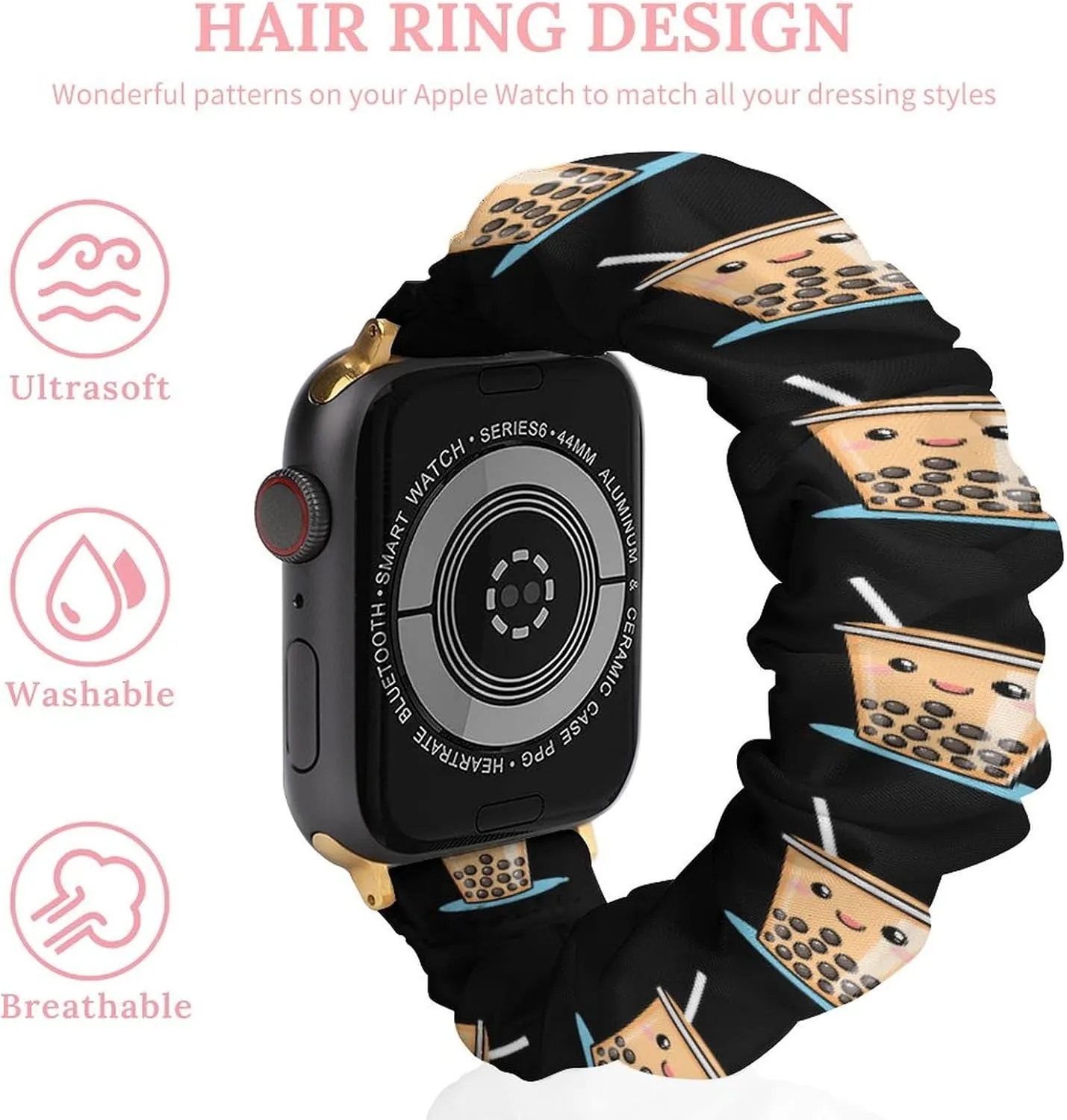 Bubble Milk Tea Fashion Watch Strap Scrunchies Wristbands Compatible With IWatch Series