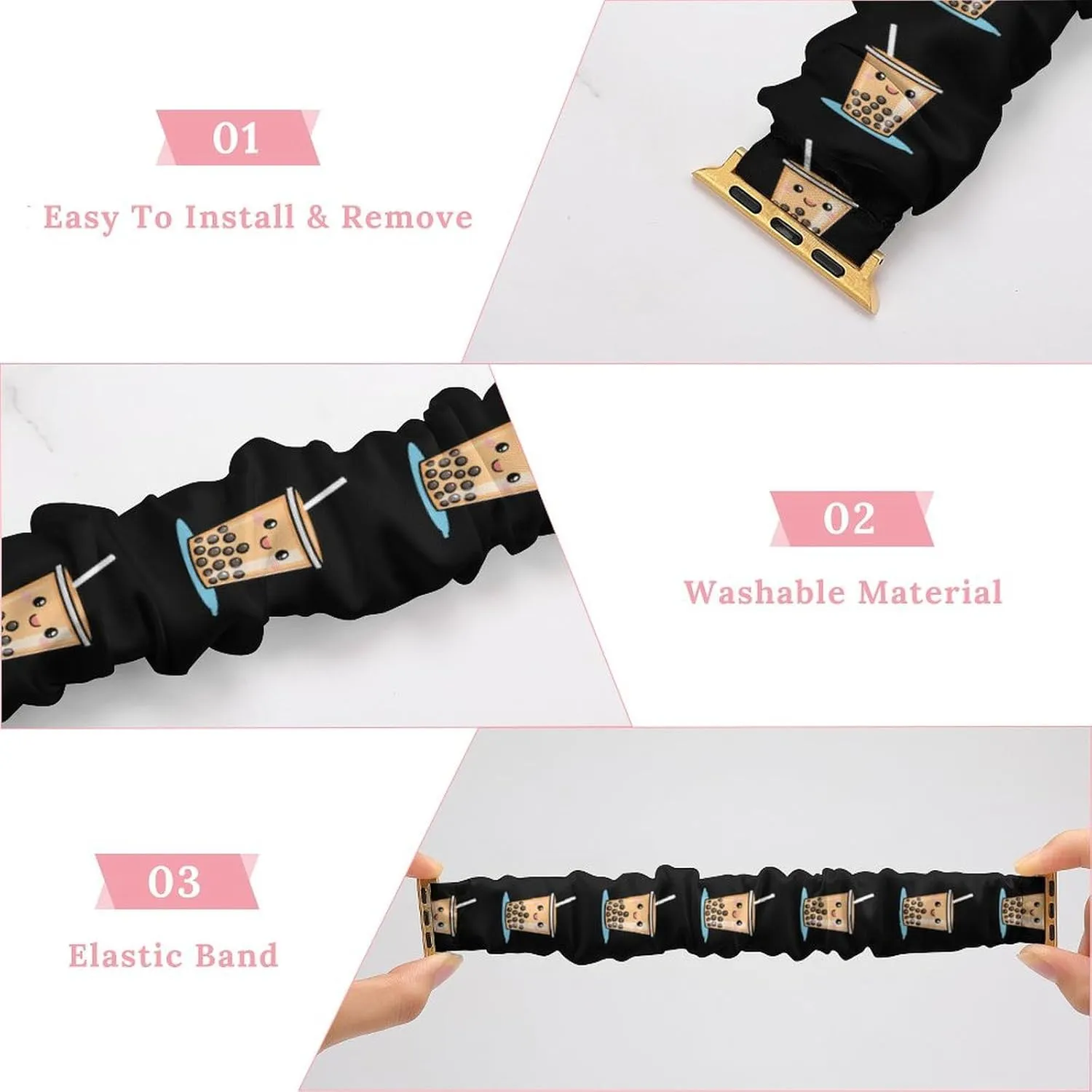 Bubble Milk Tea Fashion Watch Strap Scrunchies Wristbands Compatible With IWatch Series