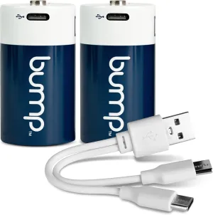 bump Rechargeable D Batteries with USB-C Charger Cable - 1.5V Fast Charging Lithium Ion Batteries, Long-Lasting & High Capacity Power for Flashlights, Radios, Flood Lights, & Toys, 12000 mWh (2-Pack)