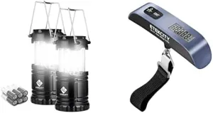 Bundle of Etekcity Lantern Camping Essentials Lights, Led Flashlight, 2 Pack, Black   Etekcity Luggage Scale, Digital Suitcase Weight Scales for Travel Accessories, Battery Included, Blue
