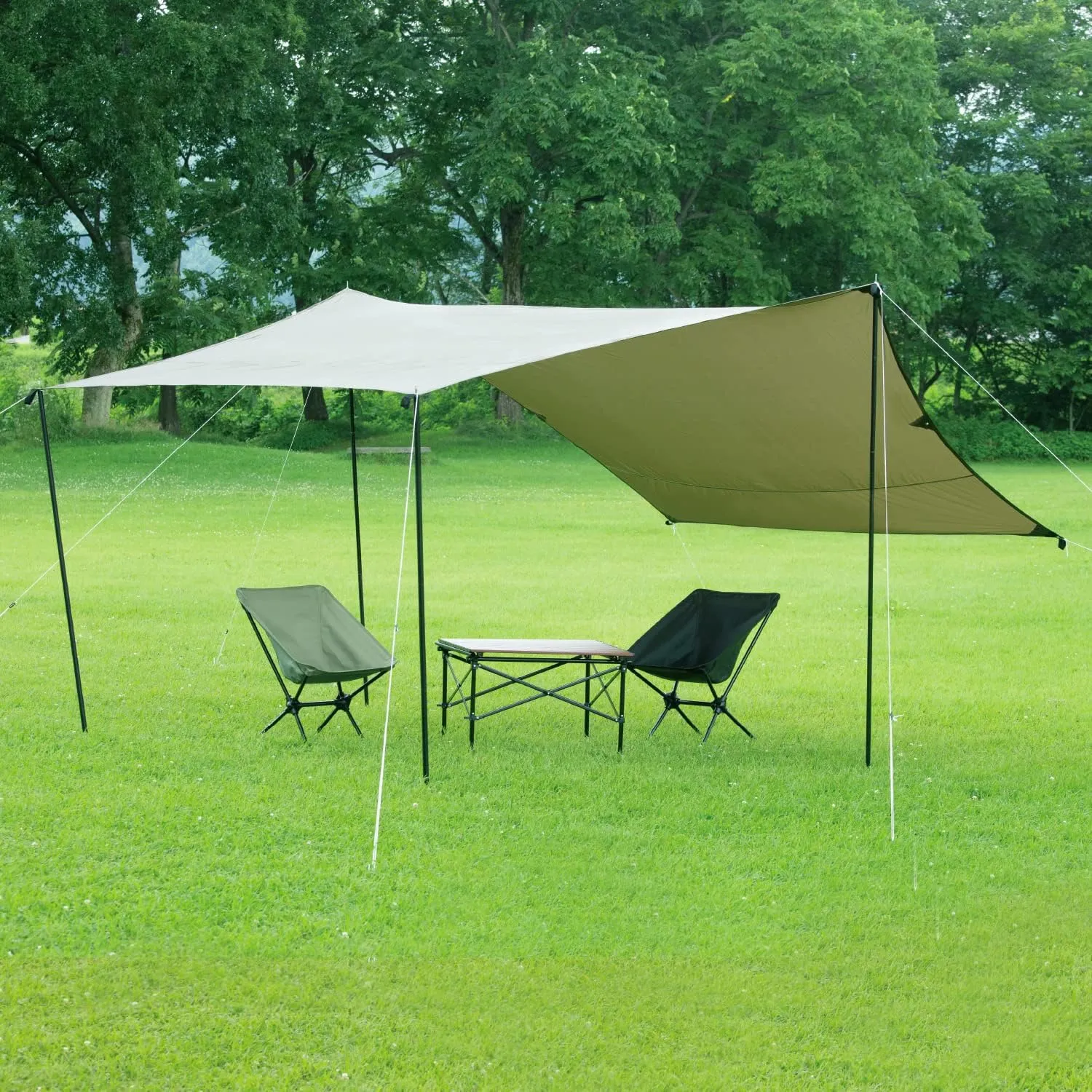 BUNDOK BDK-21O Mini Hexagon Tarp, Khaki, Approx. 16.9 x 138.4 inches (430 x 350 cm), Includes 2 Poles