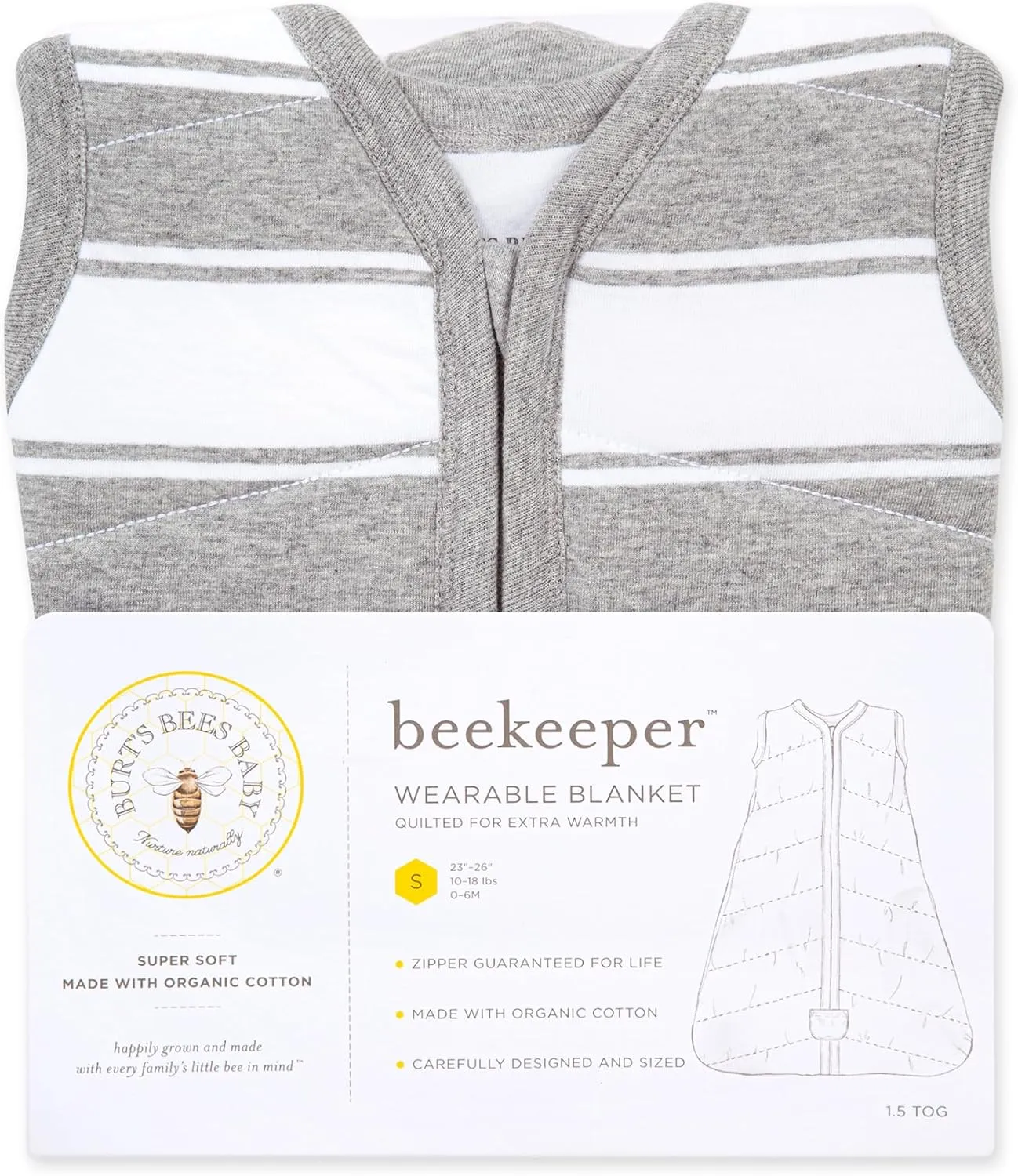 Burt's Bees Baby Beekeeper Wearable Blanket, Organic Cotton Swaddle 0.5 or 1.5 TOG, Newborn Essentials Shower Gift