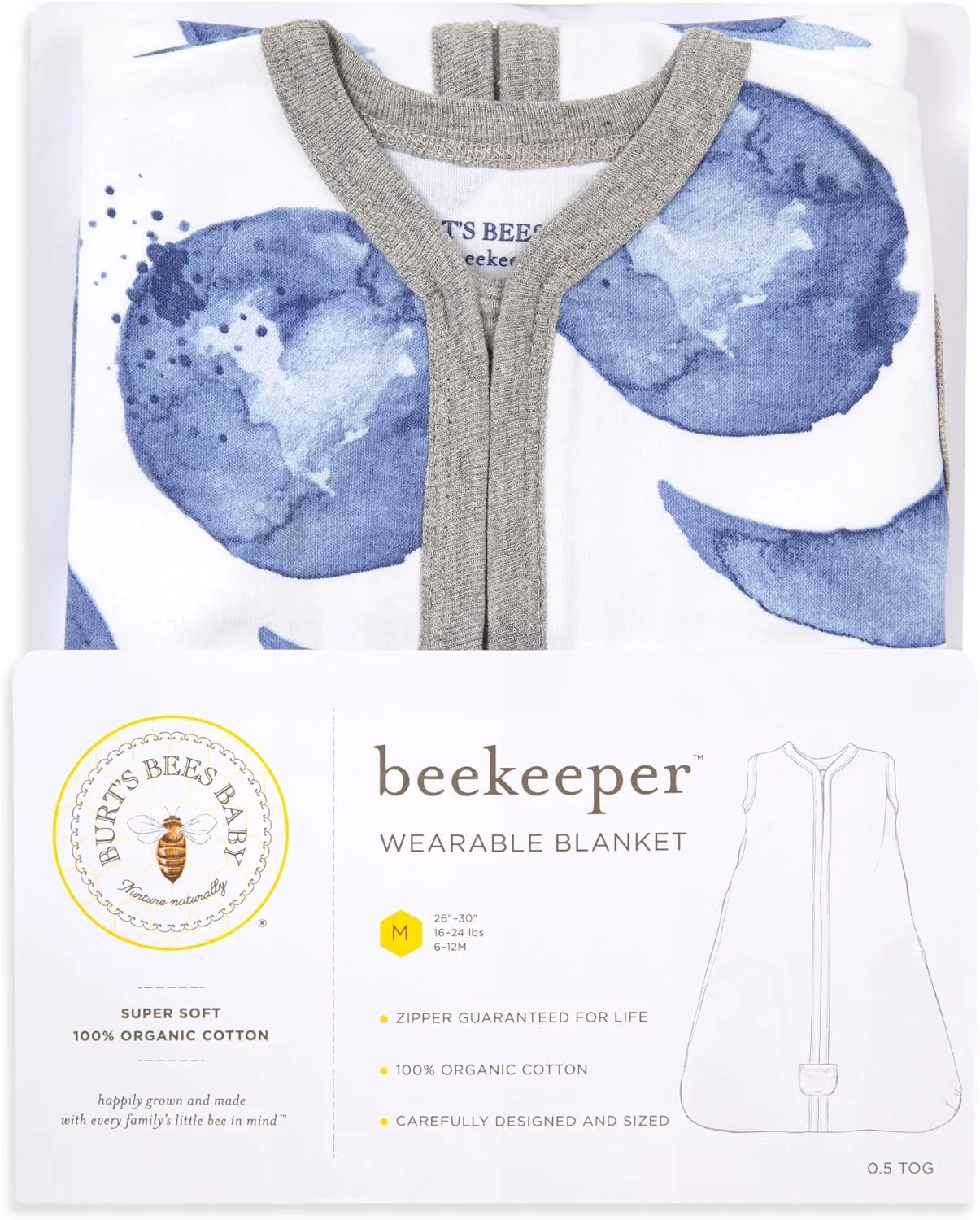 Burt's Bees Baby Beekeeper Wearable Blanket, Organic Cotton Swaddle 0.5 or 1.5 TOG, Newborn Essentials Shower Gift