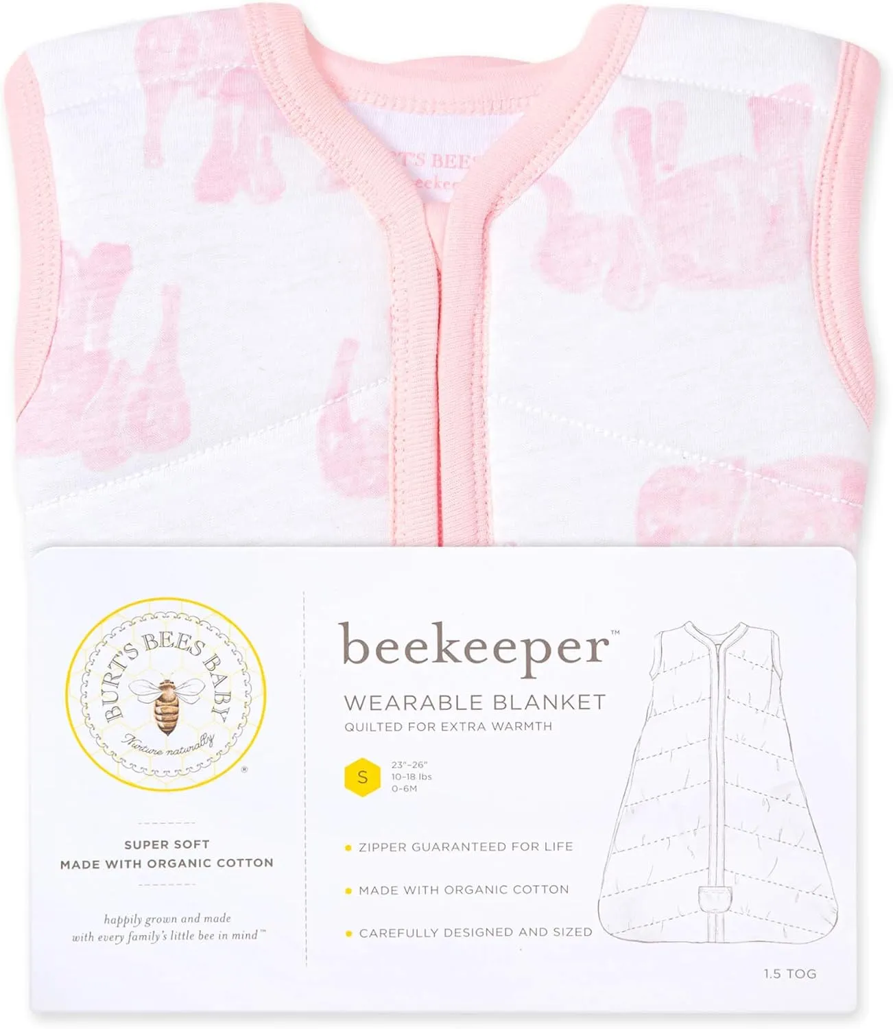 Burt's Bees Baby Beekeeper Wearable Blanket, Organic Cotton Swaddle 0.5 or 1.5 TOG, Newborn Essentials Shower Gift