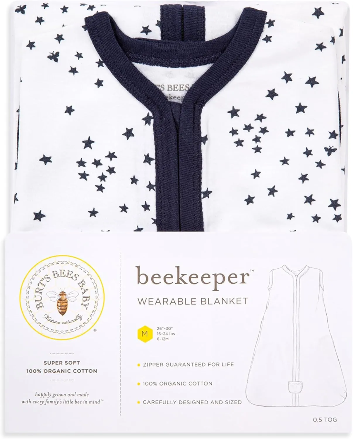 Burt's Bees Baby Beekeeper Wearable Blanket, Organic Cotton Swaddle 0.5 or 1.5 TOG, Newborn Essentials Shower Gift