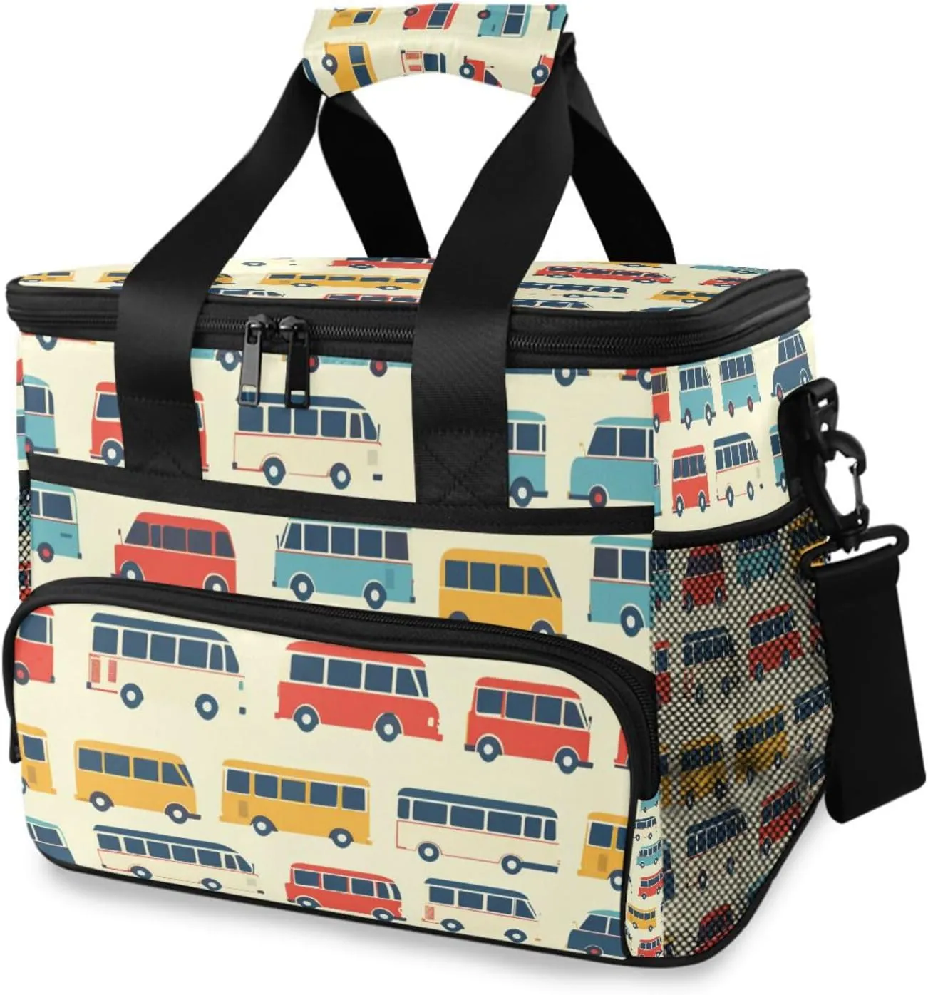Bus Rainbow Car Cooler Bag Insulated Cooler Soft Sided Cooler 24 Can Portable Picnic Bag Large Leakproof Lunch Bag Box for Beach Grocery Camping Travel Car Men Women