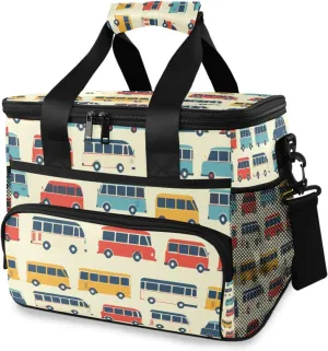 Bus Rainbow Car Cooler Bag Insulated Cooler Soft Sided Cooler 24 Can Portable Picnic Bag Large Leakproof Lunch Bag Box for Beach Grocery Camping Travel Car Men Women
