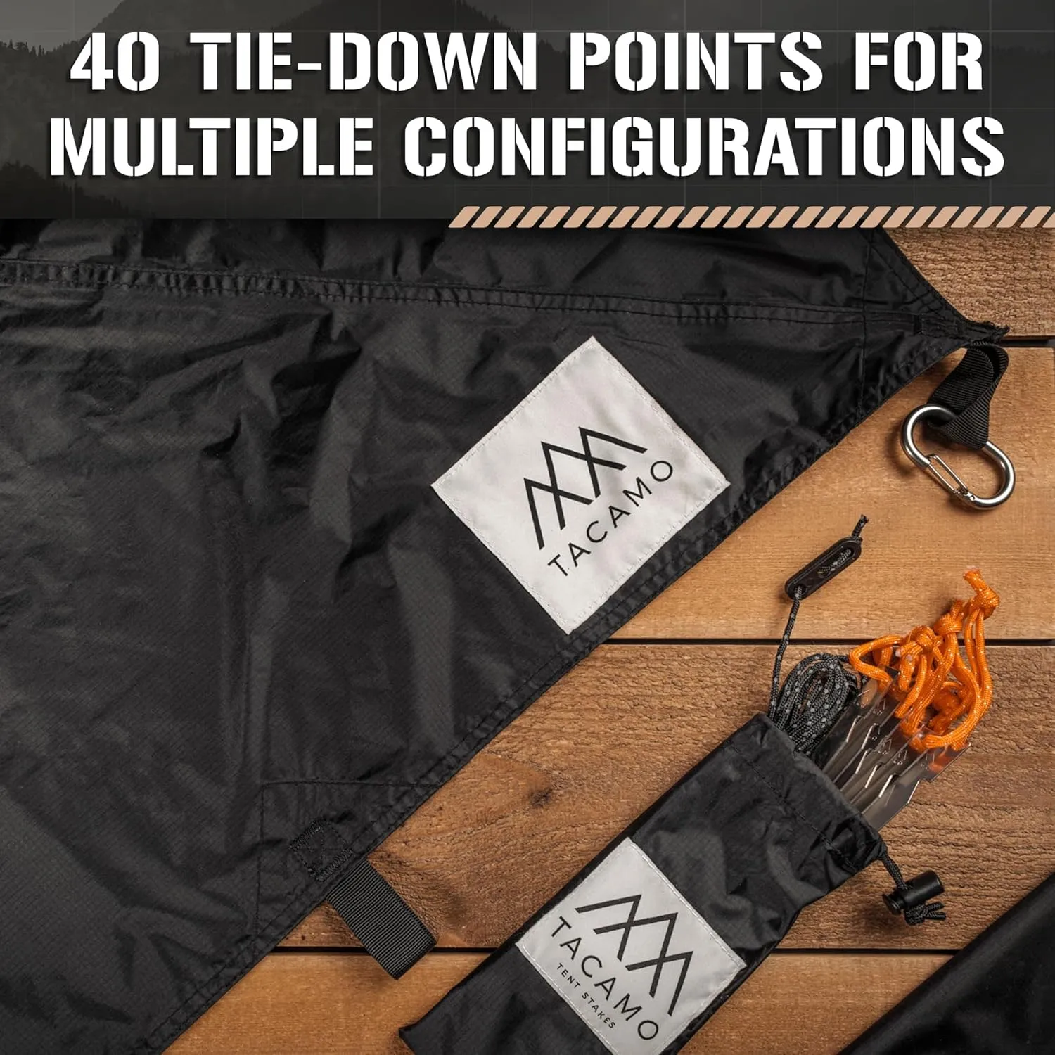 Bushcrafter Waterproof Camping Tarp - Lieghweight, Durable, Reflective Shelter Tarp or Rain Fly - Camping Essentials for Hiking, Bushcraft & Hammock, 8 x 8 ft, Black, TAC-STP101-BK