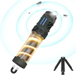 Buzz Defense Portable,𝓜𝓸𝓼𝓺𝓾𝓲𝓽𝓸 Repellent, Rechargeable Flashlight Camping Lantern Lights with Dual-Heating, Multifunctional, Waterproof White&Warm Light Lantern for Outdoor Camping(6 Refills)