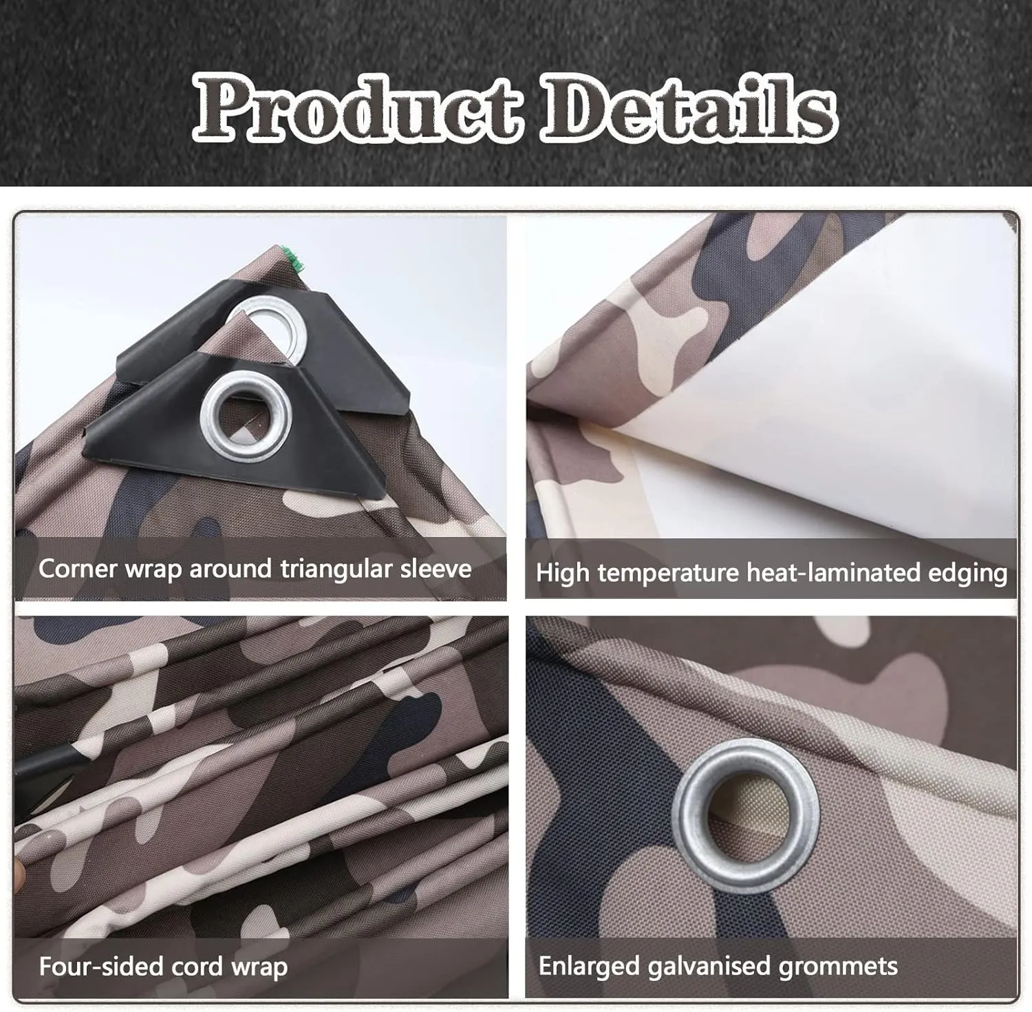 Camouflage Tarp Sheet Heavy Duty Tarpaulin Camo Cover Waterproof Tarp Tent Metal Eyelets,Multipurpose Caravan Protective Groundsheet 0.4mm Thick Canvas (Size:2x2.5m)