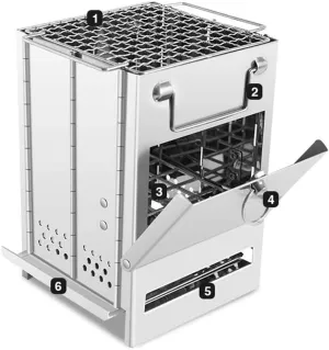 Camp Stove, Folding Stainless Steel 304# Grill, Small/Large Portable Wood Burning Backpacking Stove with Pot Stand for Hiking Camping Picnic BBQ (L)