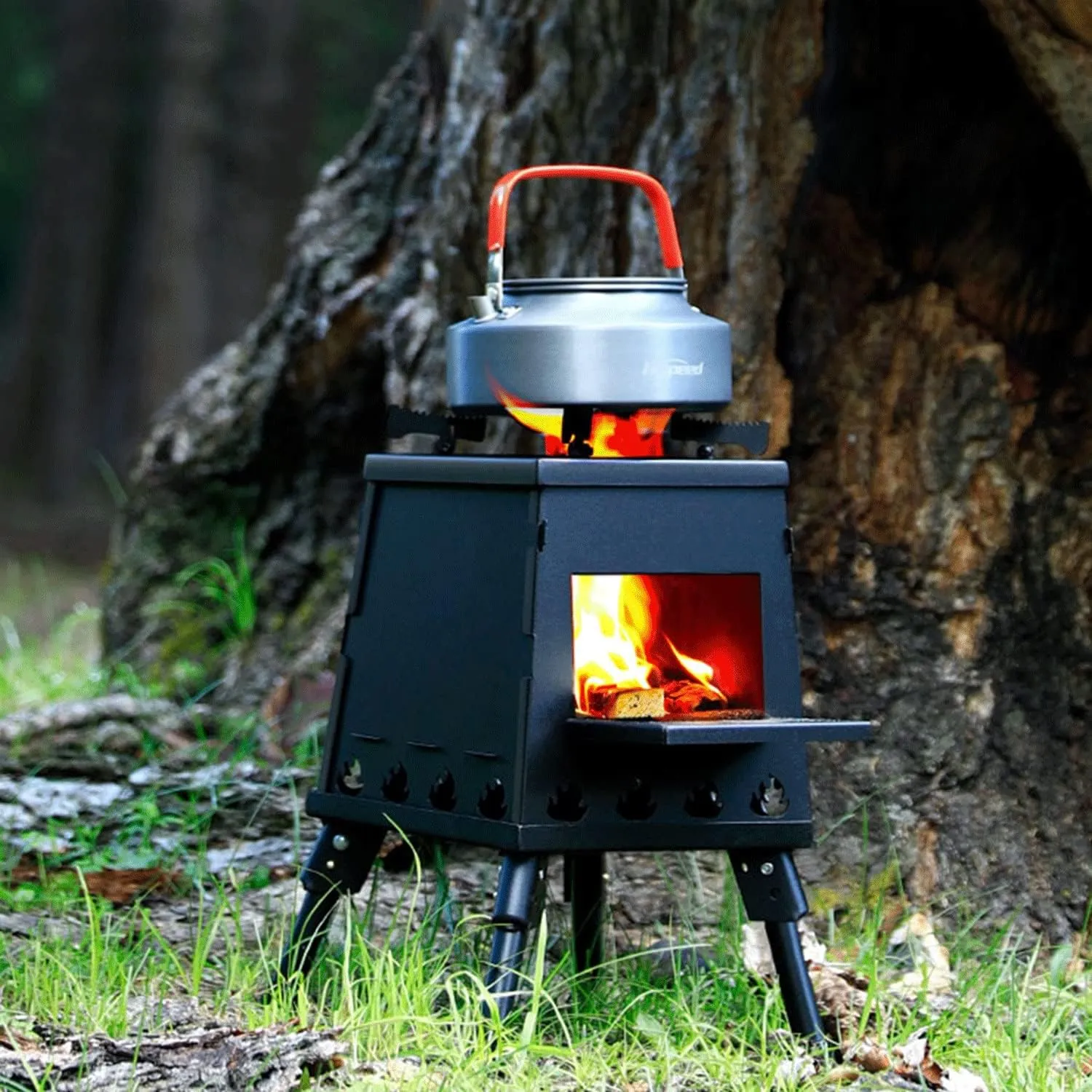 Camp Wood Stove, Tent Stove with Large Firebox, Heat View Folding Camping Stove for Tent, Shelter, Cabin Heating and Cooking,Portable Wood Burning Stove Outdoor Camping