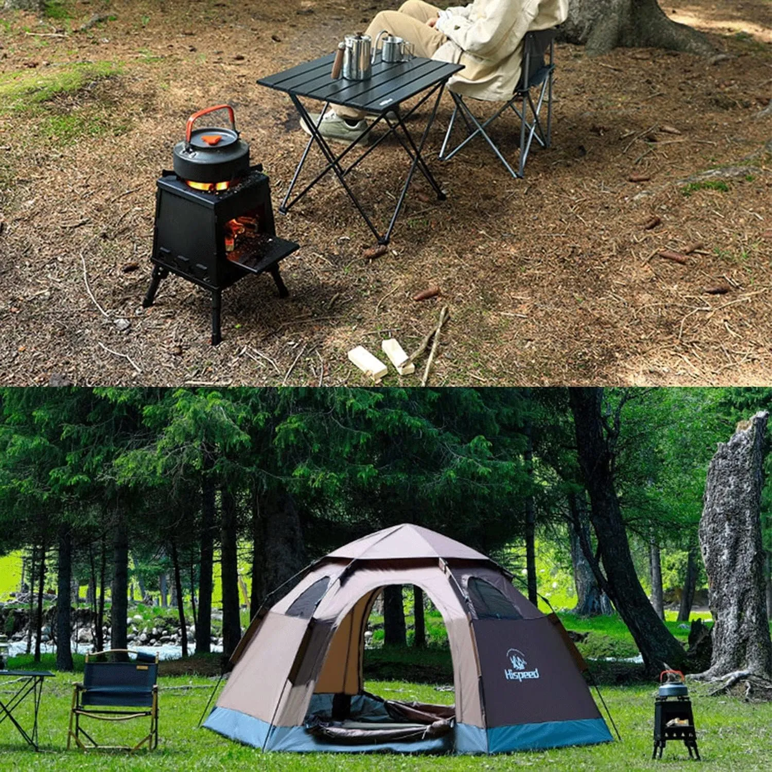 Camp Wood Stove, Tent Stove with Large Firebox, Heat View Folding Camping Stove for Tent, Shelter, Cabin Heating and Cooking,Portable Wood Burning Stove Outdoor Camping