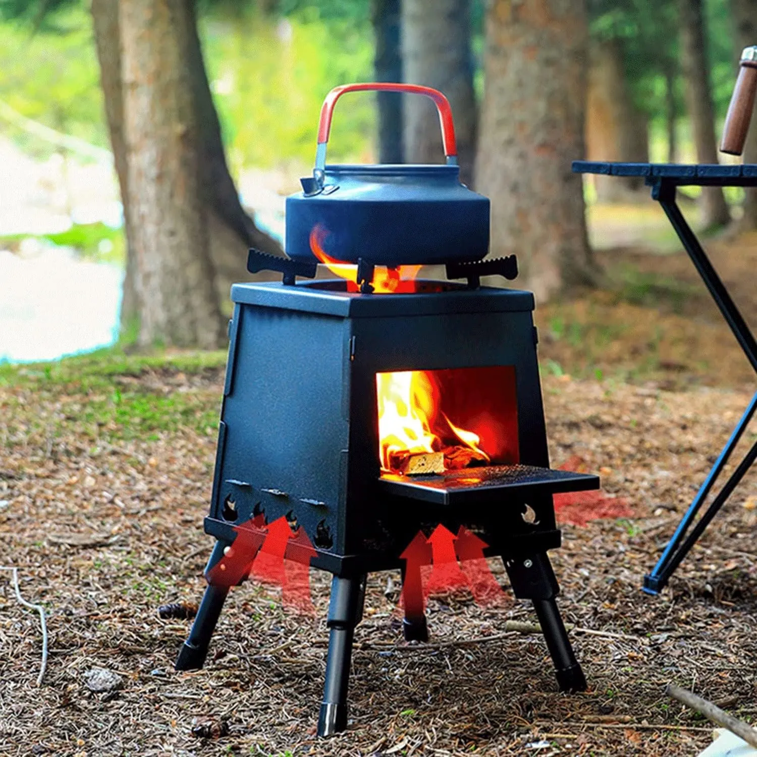Camp Wood Stove, Tent Stove with Large Firebox, Heat View Folding Camping Stove for Tent, Shelter, Cabin Heating and Cooking,Portable Wood Burning Stove Outdoor Camping