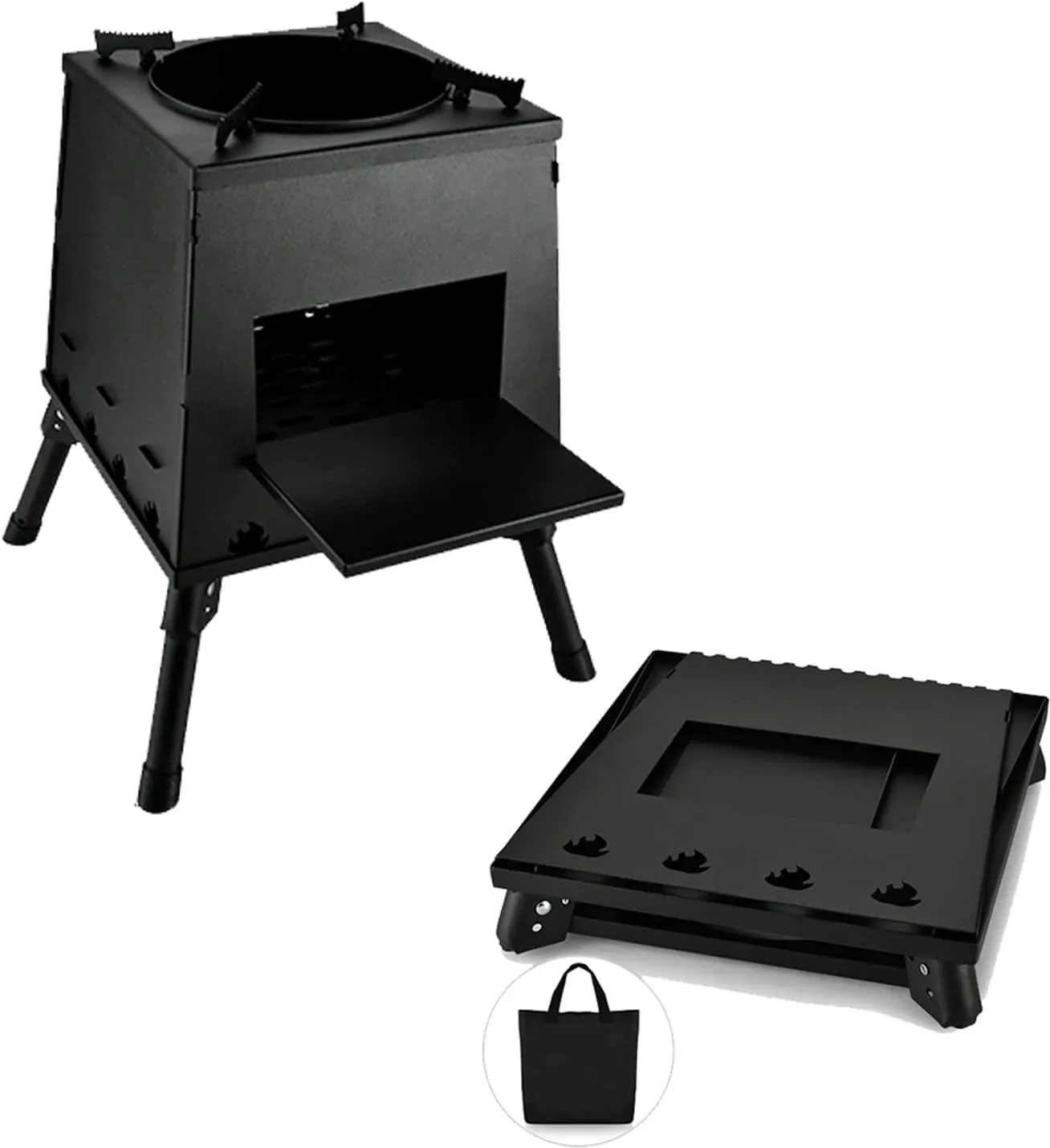 Camp Wood Stove, Tent Stove with Large Firebox, Heat View Folding Camping Stove for Tent, Shelter, Cabin Heating and Cooking,Portable Wood Burning Stove Outdoor Camping