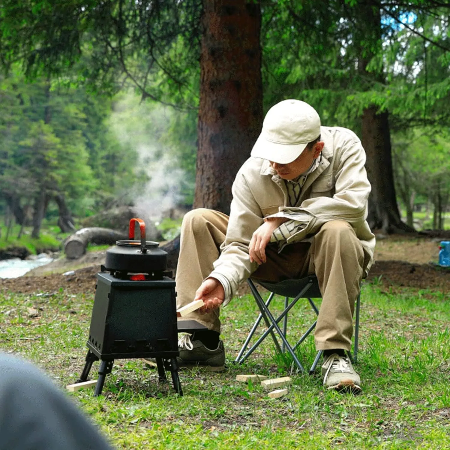 Camp Wood Stove, Tent Stove with Large Firebox, Heat View Folding Camping Stove for Tent, Shelter, Cabin Heating and Cooking,Portable Wood Burning Stove Outdoor Camping