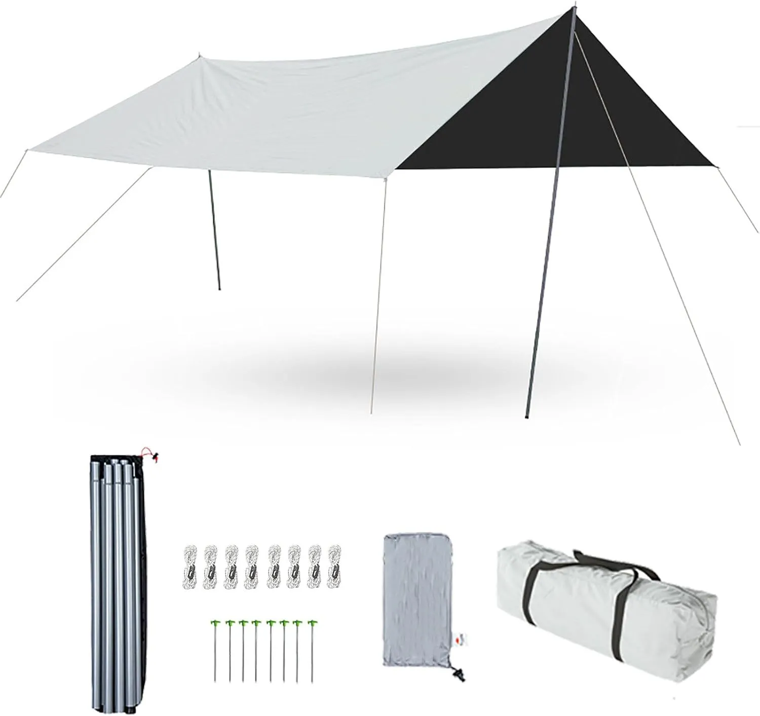 Camping Awning Shade, Camping Tarp with 2 Poles, Lightweight Tent Hammock Rain Fly, 210D Ripstop Oxford Material, for Camping, Hiking, Picnic and Outdoor Activities,Rectangle