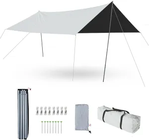 Camping Awning Shade, Camping Tarp with 2 Poles, Lightweight Tent Hammock Rain Fly, 210D Ripstop Oxford Material, for Camping, Hiking, Picnic and Outdoor Activities,Rectangle