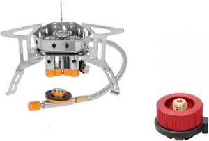 Camping Backpacking Stove, Outdoor Portable Burner Cooking Stove, Foldable Windproof Camp Stoves with Adapter/Piezo Ignition for Picnic Hiking