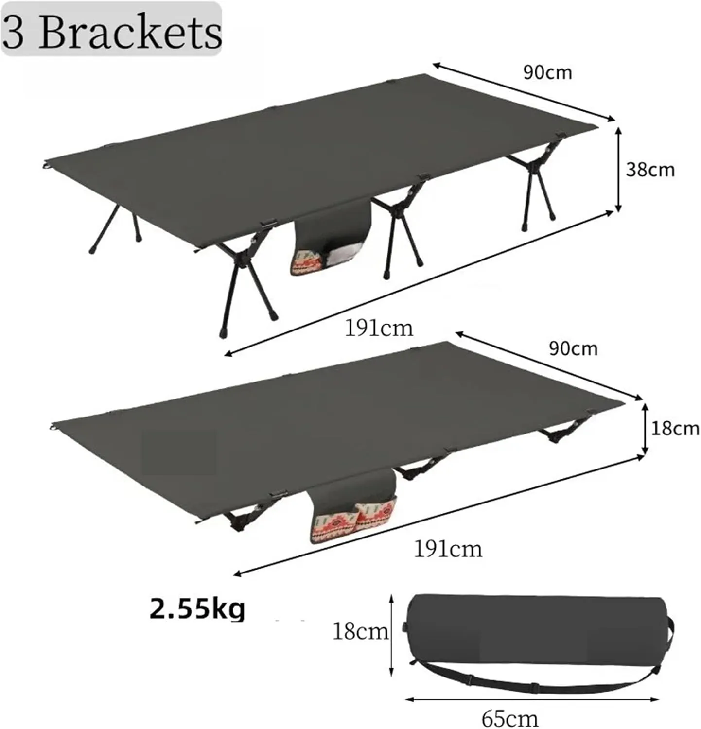 Camping Bed Aluminum Alloy Folding Ultra-Light Lightweight Outdoor Camping Tent Break 4/3pcs Rods(90cm Balck A)