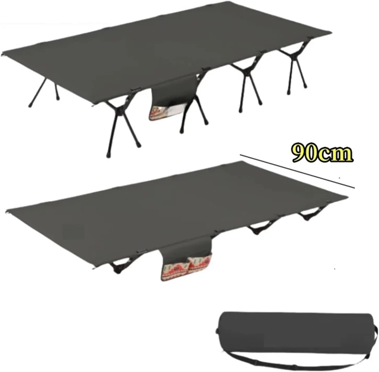 Camping Bed Aluminum Alloy Folding Ultra-Light Lightweight Outdoor Camping Tent Break 4/3pcs Rods(90cm Balck A)