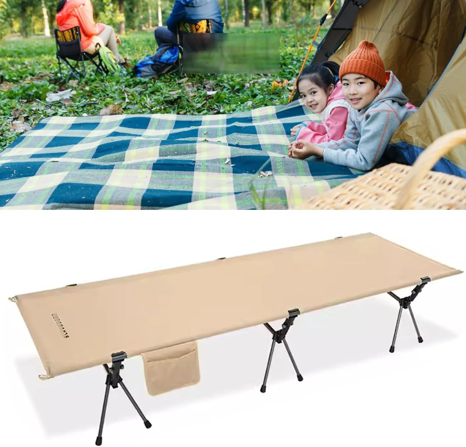 Camping Bed for Adults, 120kg Double Layer Oxford Camping Cots, Lightweight, Stable, Durable Portable Bed with Carrying Bag