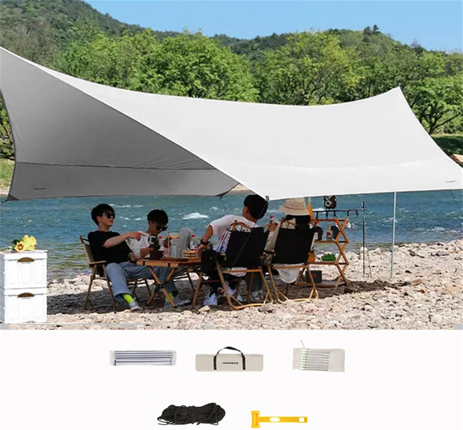 Camping Canopy,Waterproof Tent Tarp, UV Protection and PU 3000mm Waterproof, Lightweight for Camping, Backpacking and Outdoor Adventure White