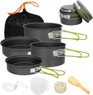 Camping Cooking Set, Aluminium Alloy Non-Stick Camping Pots and Pans with Handle, Portable Stackable Camping Cookware with Mesh Bag for Outdoor Camping Hiking Picnic, Camping Pans