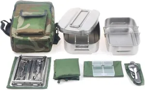 Camping Cookware Set Canteen Mess Kit Stainless Steel Canteen with Mess Tin Lid Stove Spoon Fork