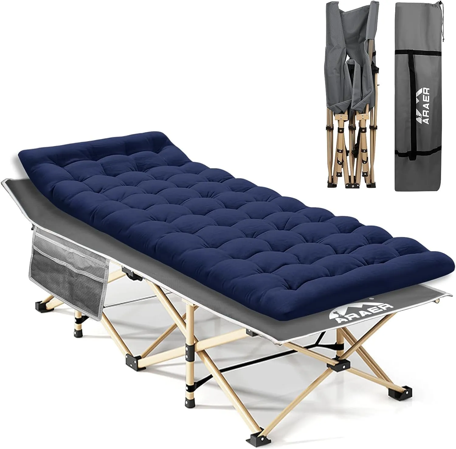 Camping Cot, 450LBS(Max Load), Portable Folding Outdoor Bed with Carry Bag for Adults Kids, Heavy Duty Cot for Traveling Gear Supplier, Office Nap, Beach Vocation and Home Lounging (Blue)