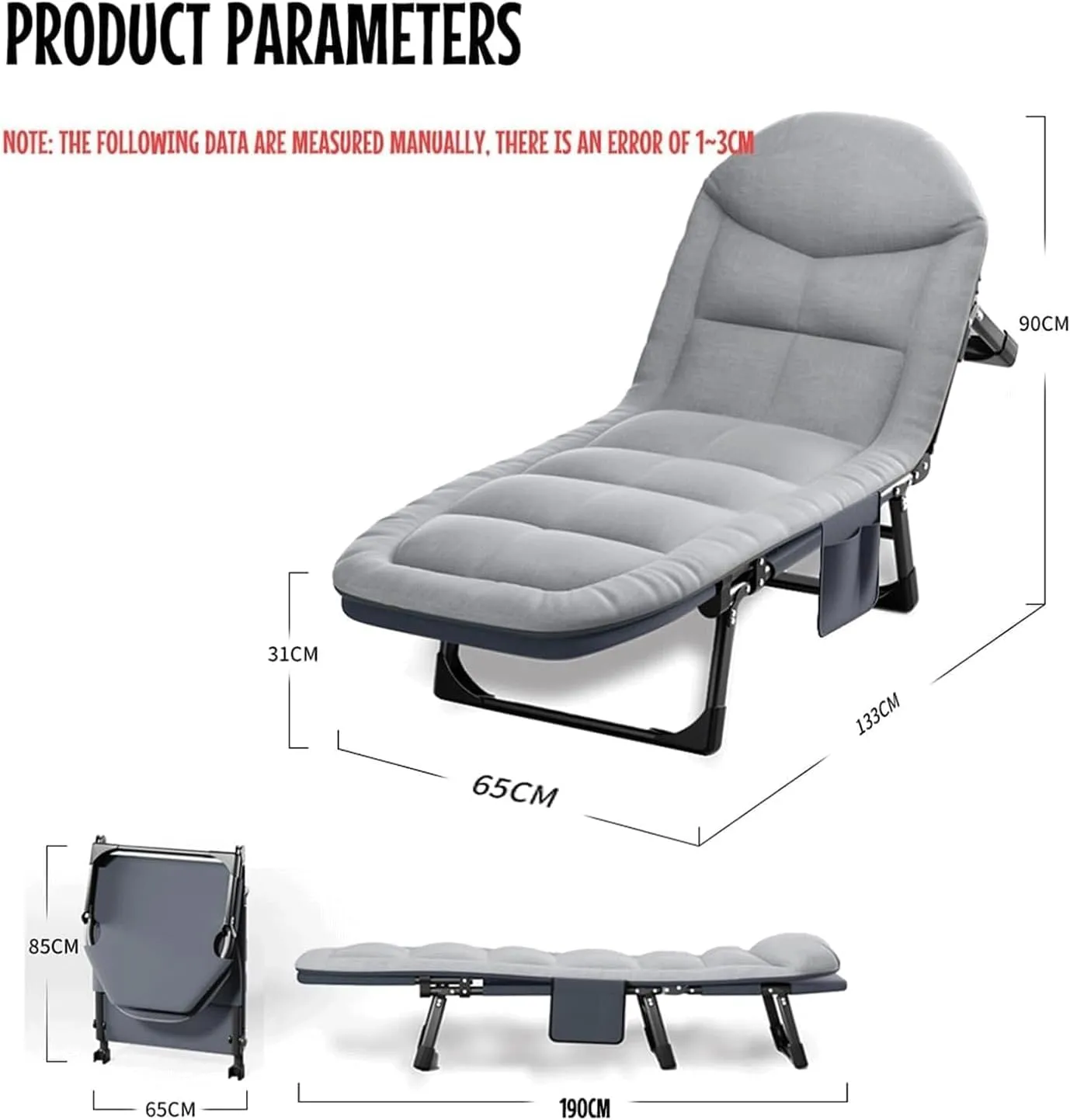 Camping Cot 5-Position Adjustable Sleeping Cots for Adults Load 330lb Lounge Chair W/Mattress for Adults Folding Camping Bed