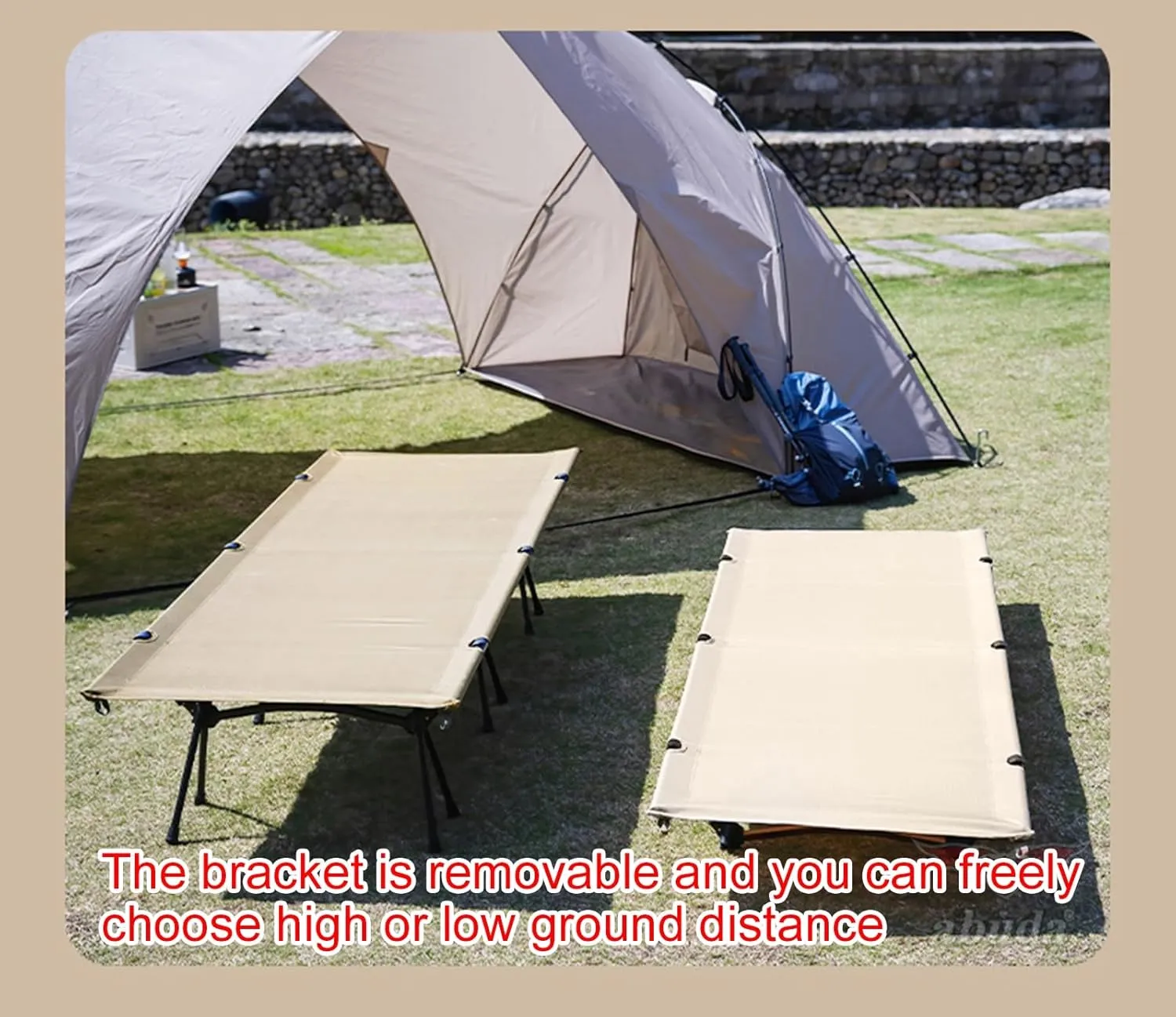 Camping Cot, Easy-to-Assemble Folding Cot Supports Campers up to 6ft 2in or 300lbs, Great for Camping, Lounging, & Elevated Sleeping,E