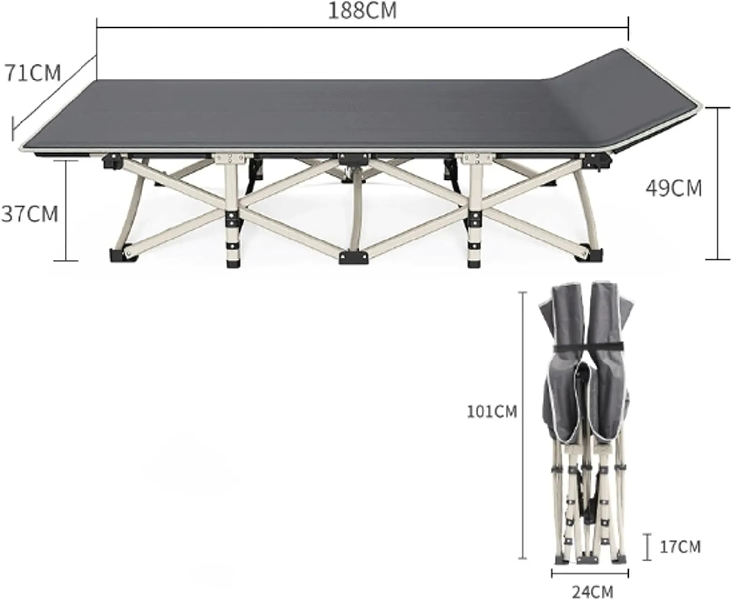 Camping cot Folding Bed Portable Camping Cot Space-Saving Folding Cot for Office Nap Beach Vocation and Home Lounging Twin Size Frame 71 * 188cm Folding cot