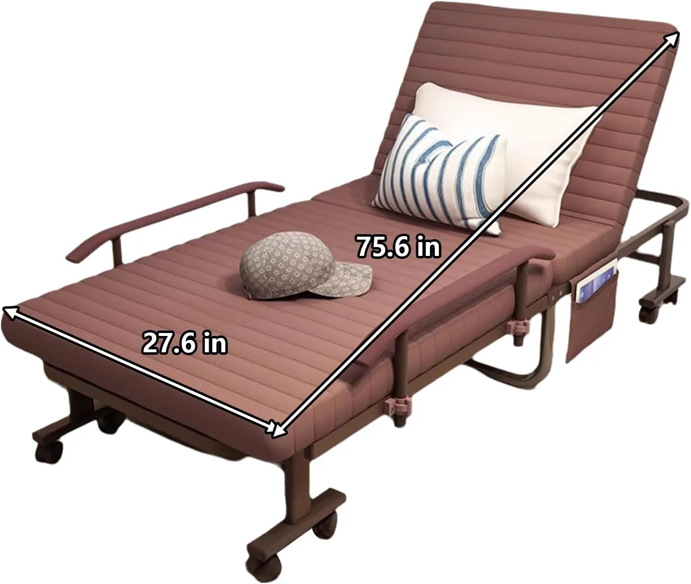 Camping Cot Folding Bed with Mattress Foldable Adjustable Backrest with Pulleys Curved Design Power Spring Suitable for Offices Living Rooms Hospitals 75.6 * 27.6 in