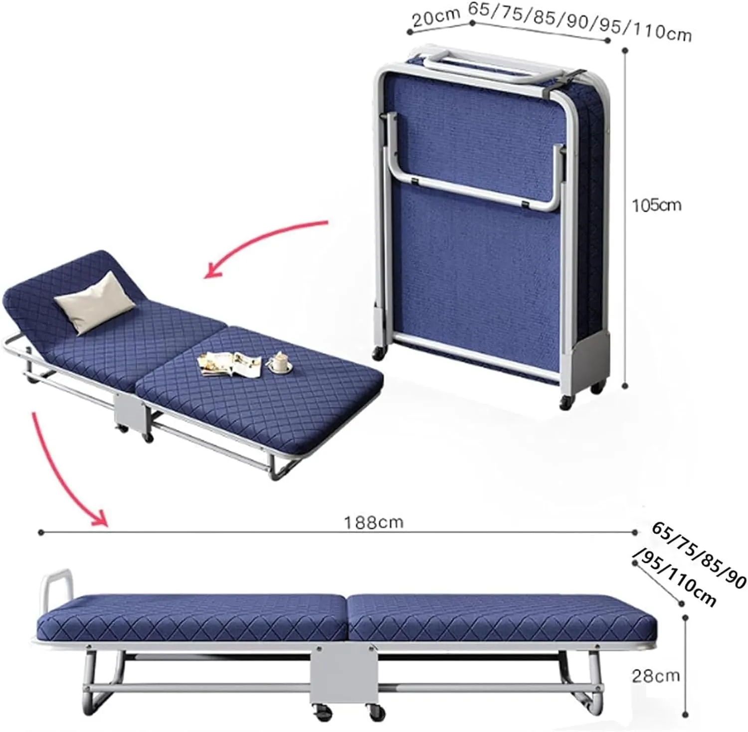 Camping Cot for Adults, Adjustable 5 Position Portable Foldable Guest Bed with Wheels Easy Storage and Move, Folding Bed for Sleeping