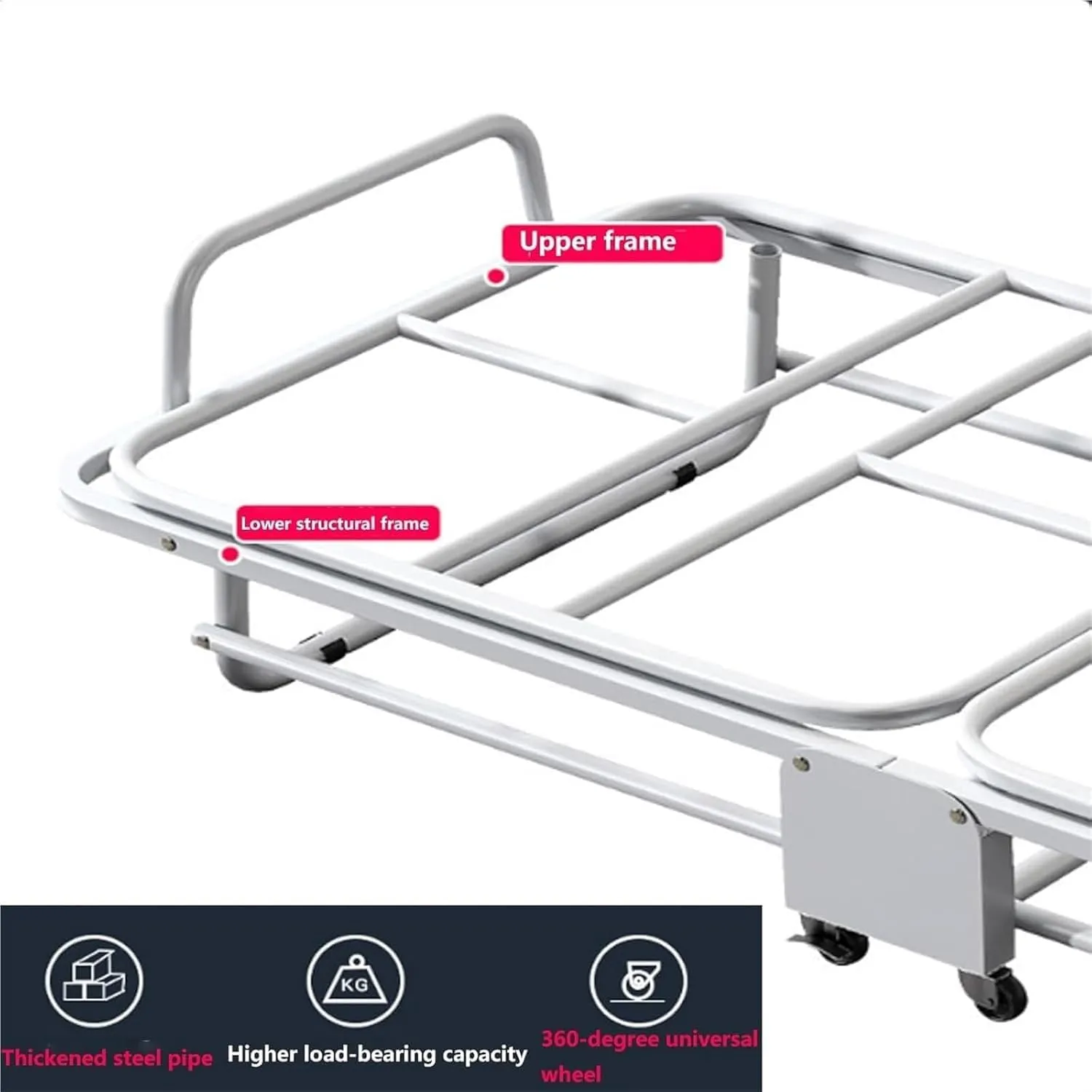 Camping Cot for Adults, Adjustable 5 Position Portable Foldable Guest Bed with Wheels Easy Storage and Move, Folding Bed for Sleeping