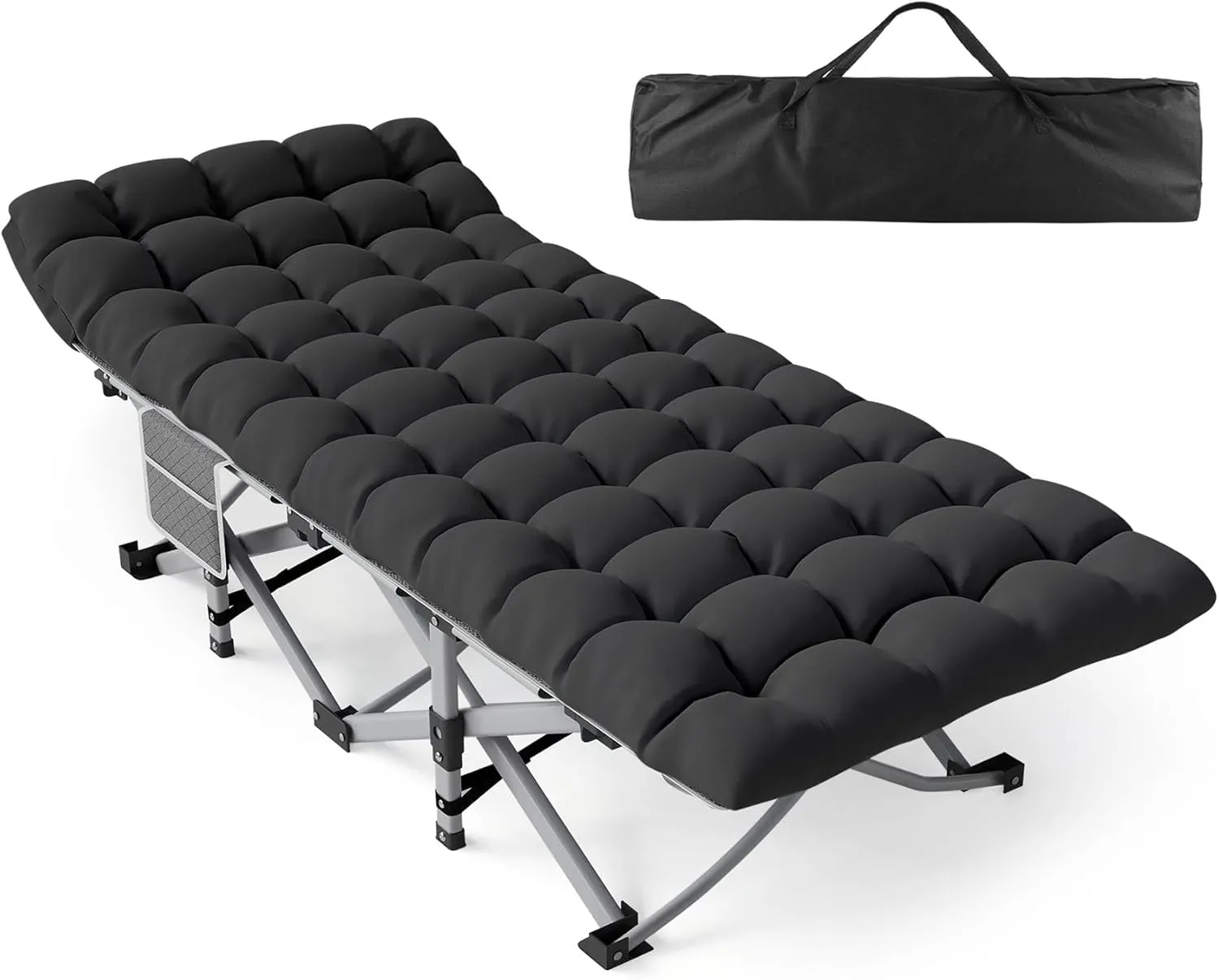 Camping Cot for Adults, Heavy-Duty Portable Cot Bed with Mattress, Foldable Padded Sleeping Cots for Camping Travel Tent Day Bed Outdoor & Home Guest, Max Load 600 LBS, 75x28x15”